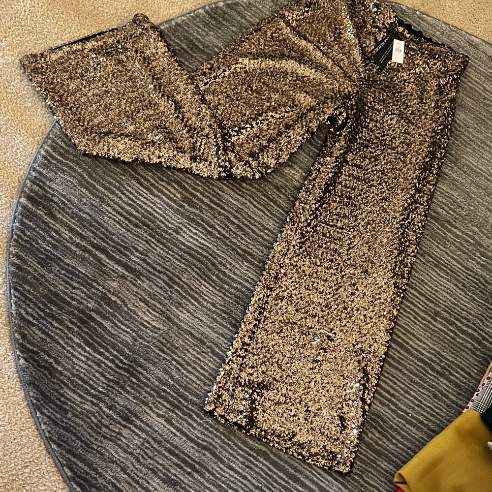 Banana Republic Sequence Golden Bronze Wide Leg Pants with elastic waist -NWT
